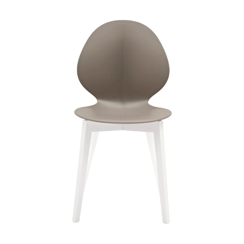 Stuhl BASIL taupe mit Sitzfläche und weißem Holzgestell