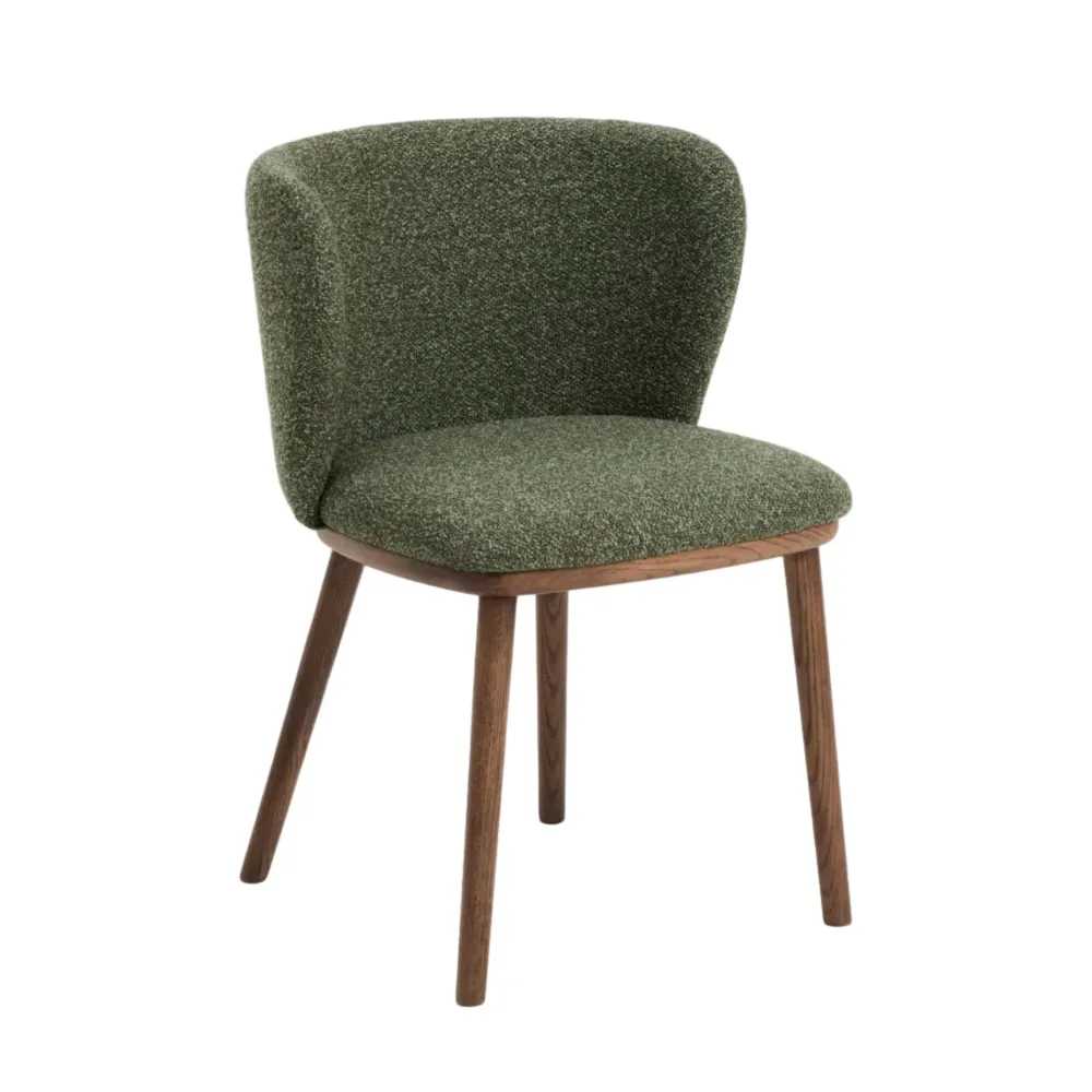 Stuhl CISELIA dunkelgrüner Chenille mit dunklem Eschenfuß