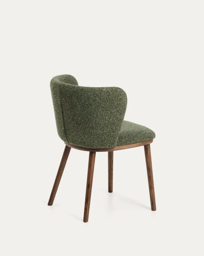 Stuhl CISELIA dunkelgrüner Chenille mit dunklem Eschenfuß