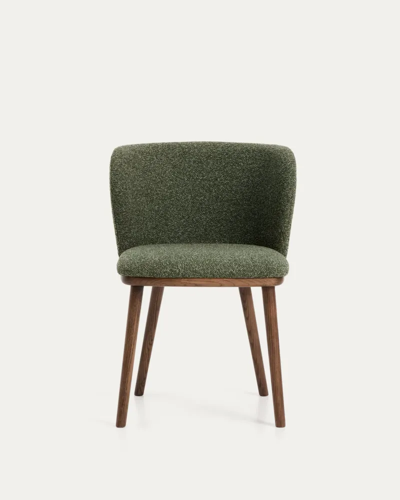 Stuhl CISELIA dunkelgrüner Chenille mit dunklem Eschenfuß