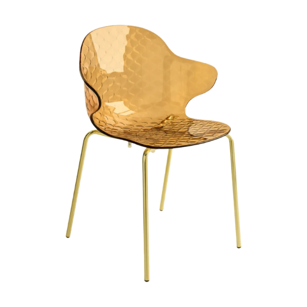 Stuhl SAINT TROPEZ mit braunem Sitz und goldener Metallbasis