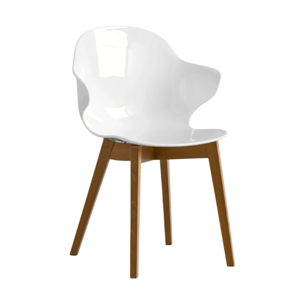 Stuhl SAINT TROPEZ mit weißem Sitz und Nussbaumfuß