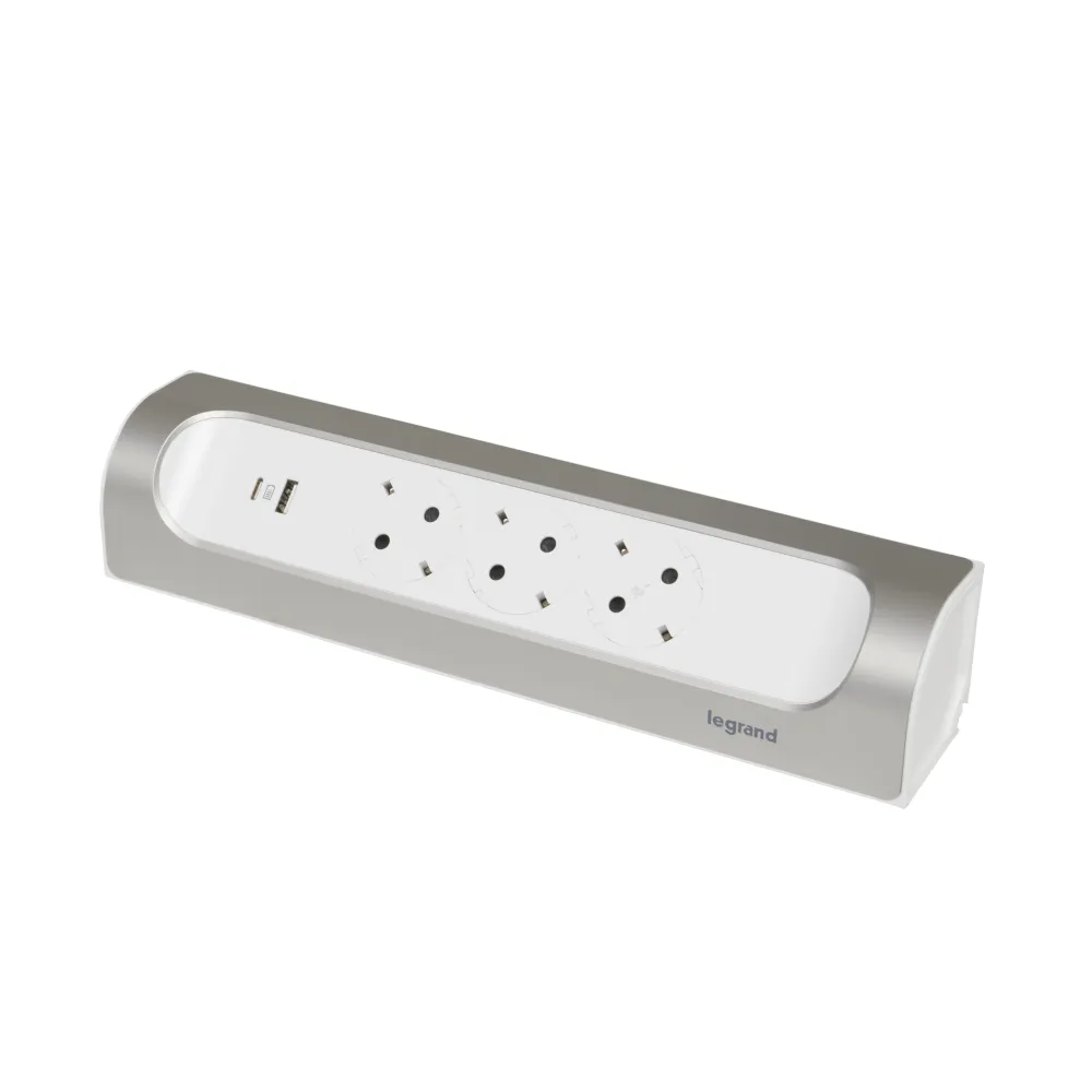 Beinrand 90-Grad-montierbare Buchse 3x2P mit USB +C Alu-Kabel (Europäische Steckdose) - 694504 [5 Stück]