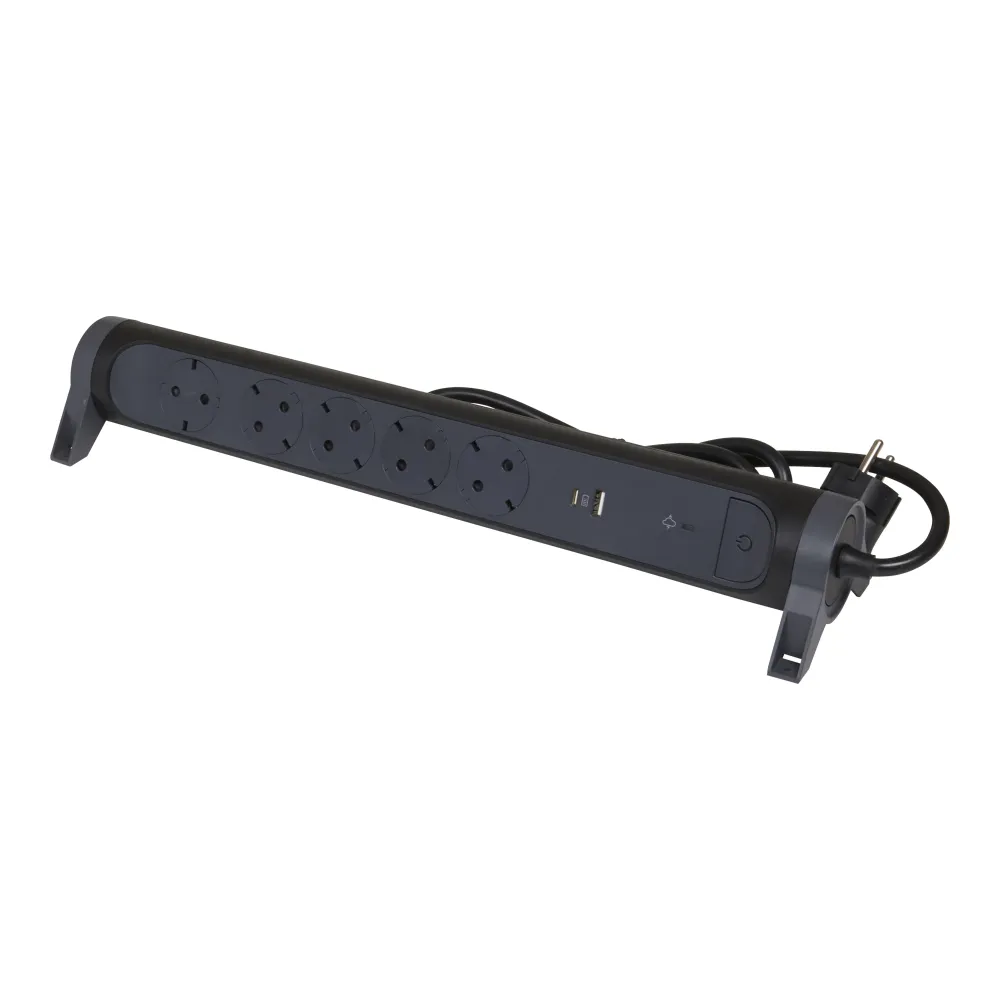 Beinrand montierbar und drehbar USB +C 5X2P+ 1.5M Schwarz (Europäische Steckdose) - 694514 [5 Stück]