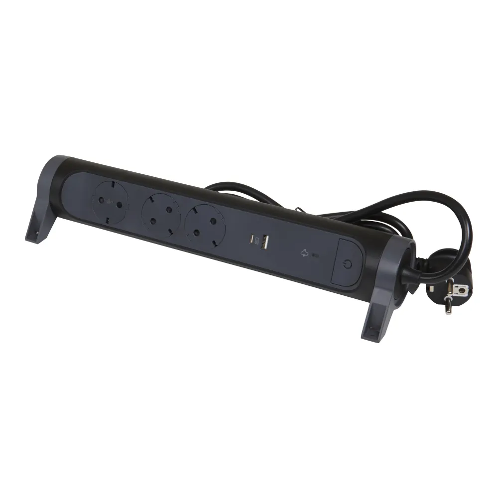 Beinrand montierbar und drehbar USB +C OSB 3x2P+ 1,5m Schwarz (Europäische Steckdose) - 694512 [5 Stück]