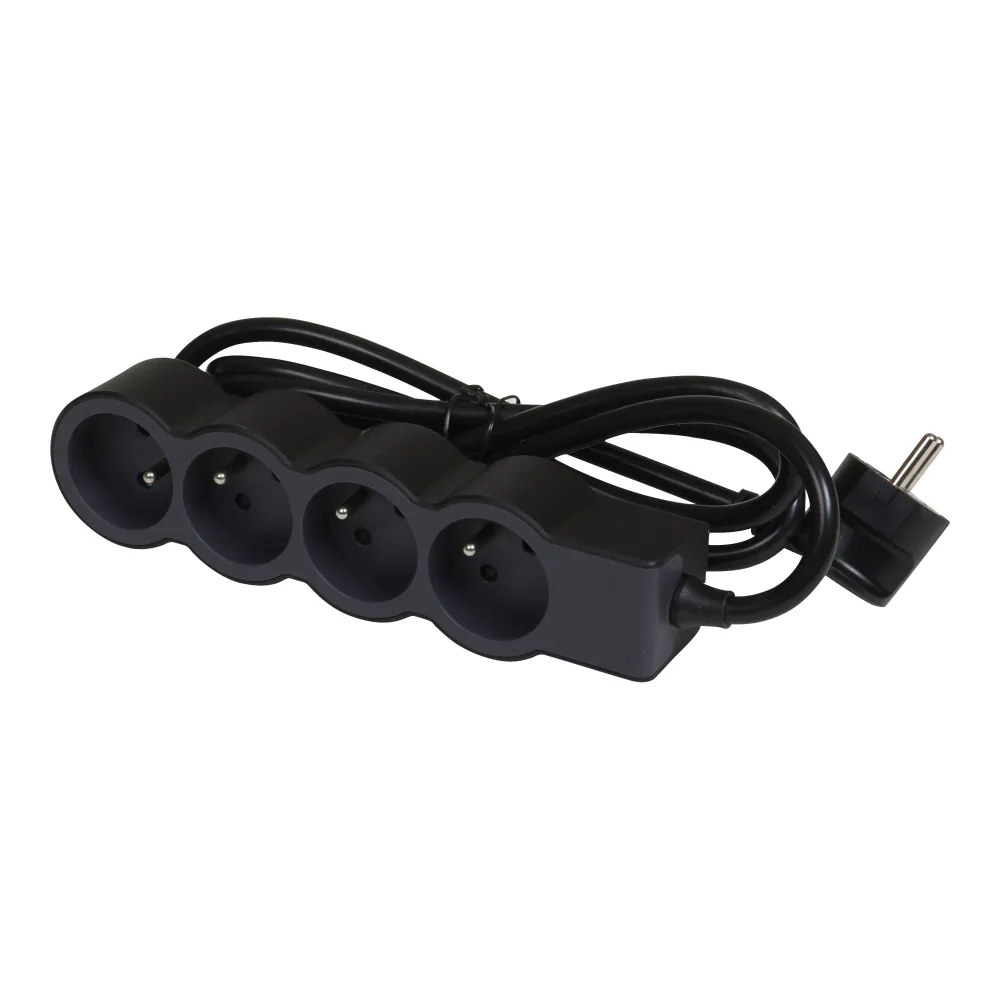 Beinrand Standard-Buchse 4x2P mit 1,5M Kabel Schwarz (Europäische Steckdose) - 049478 [10 Stück]
