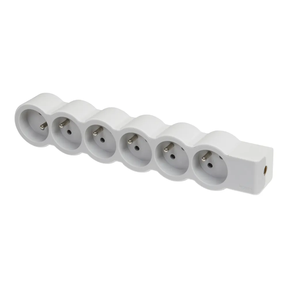 Beinrand Standard-Buchse 6x2P mit Boden ohne Kabel weiß-grau (Europäische Steckdose) - 049499 [10 Stück]