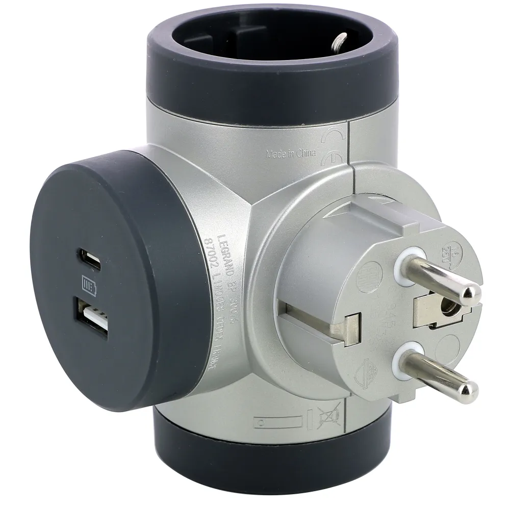 Drehbarer Dominostecker 3x2P+ mit USB +C - Schwarz & Weiß (Europäische Steckdose) - 694524 [10 Stück]