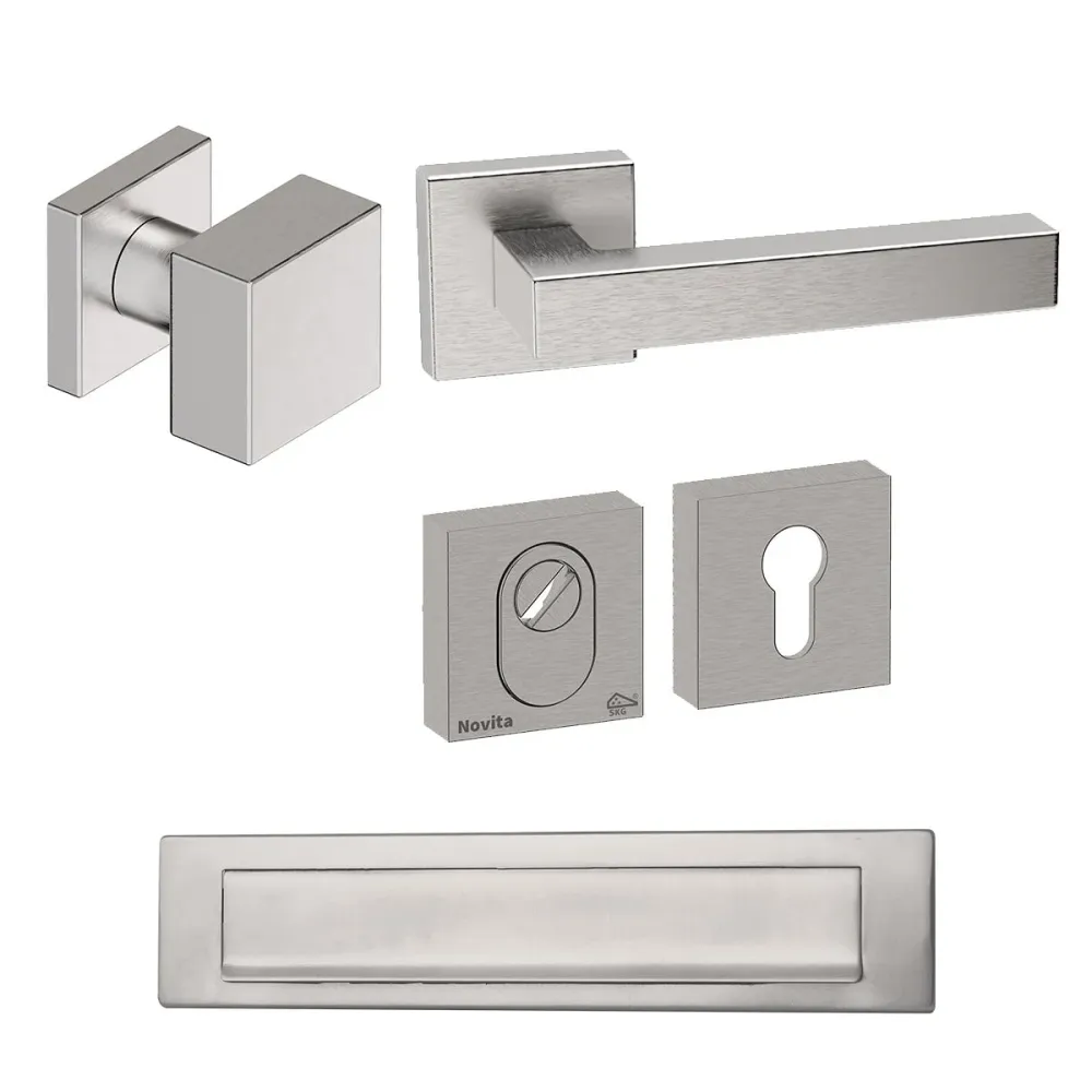 Shuffle Haustür-Set quadratisch mit Quadro 50 und Edelstahl-Briefschild