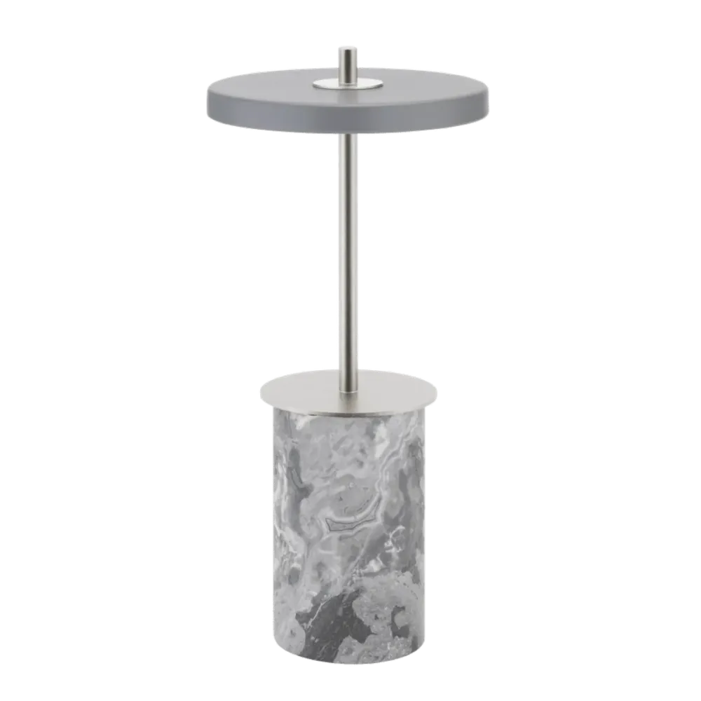 Tischlampe ASTERIA MOVE MINI grauer Marmor mit silbernem Einsatz