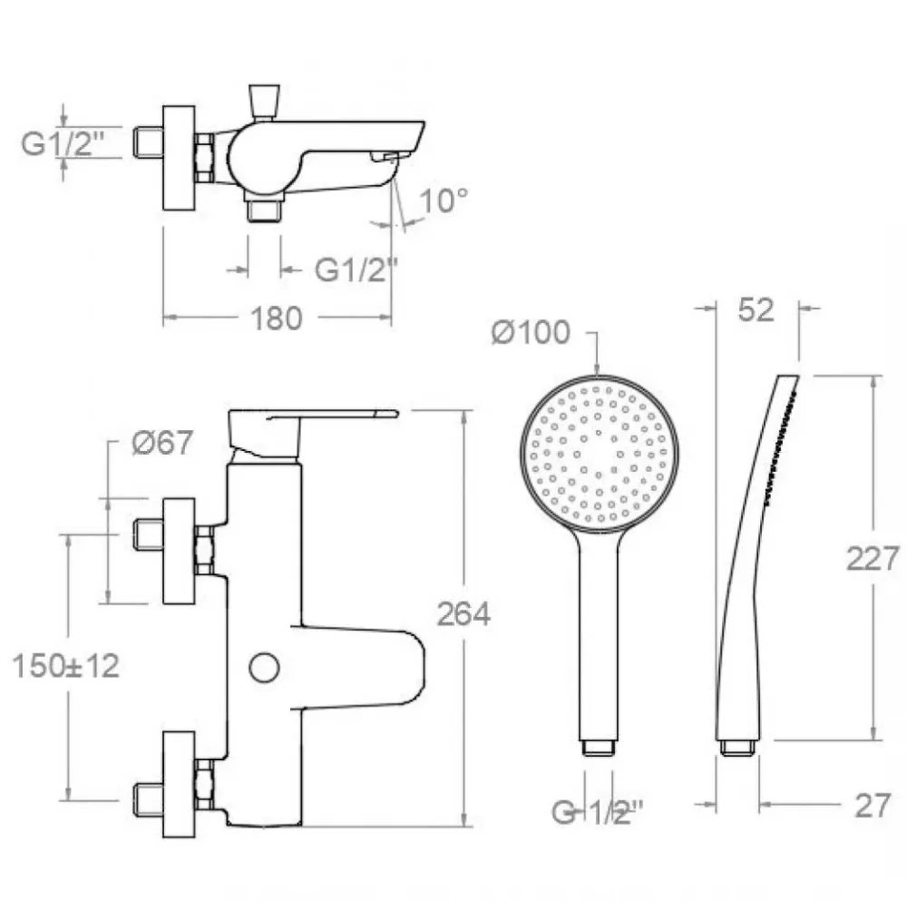 amon Soler - Einhebel-Badezimmer-Duscharmatur Alexia mit Duschset Chrom