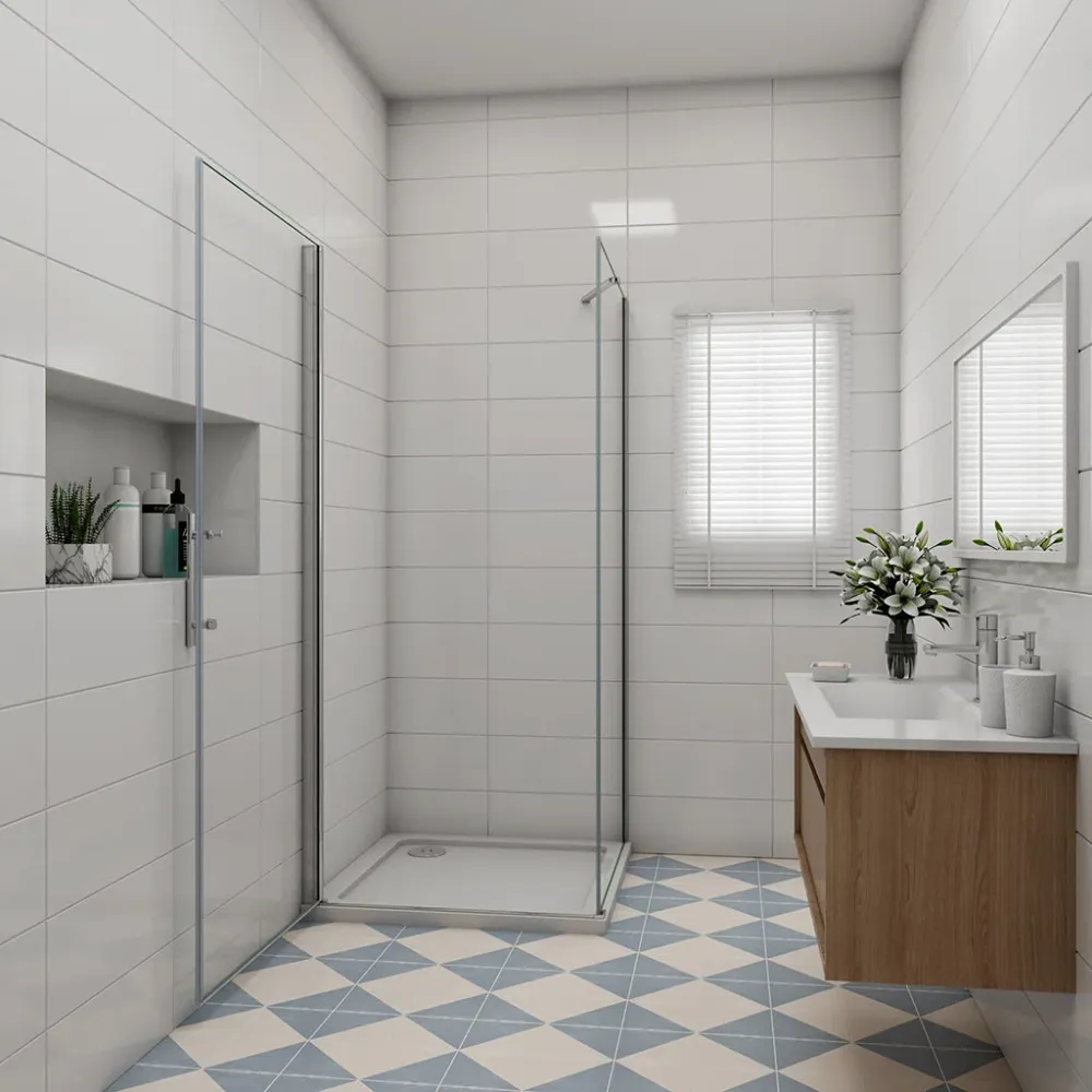 Duschabtrennung 100x100 x H. 185 cm Drehtür Dusche mit Seitenwand + Duschtasse+ablaufgarnitur Duschkabine