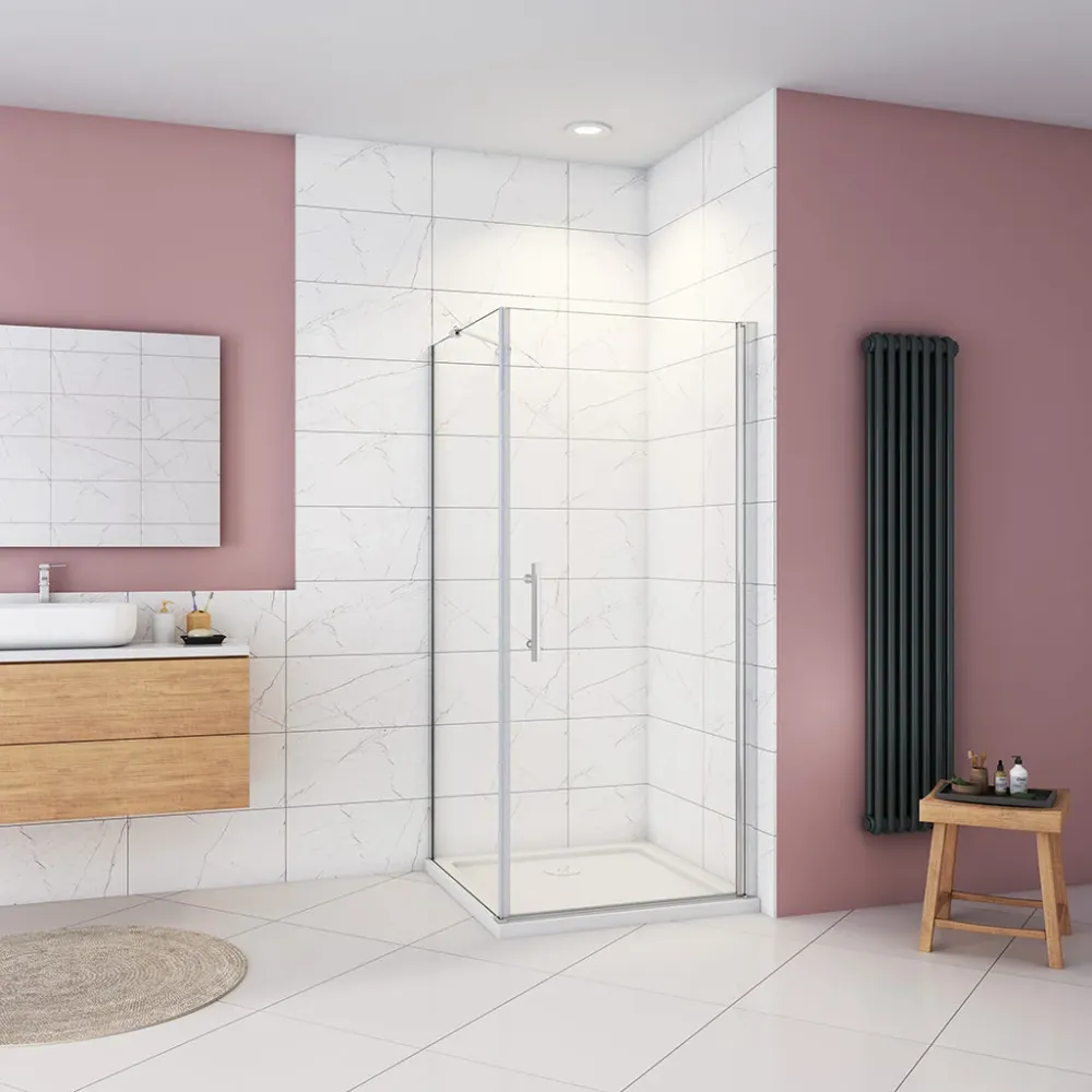 Duschabtrennung 100x76 x H. 185 cm Drehtür Dusche mit Seitenwand + Duschwanne Duschkabine Glasdusche