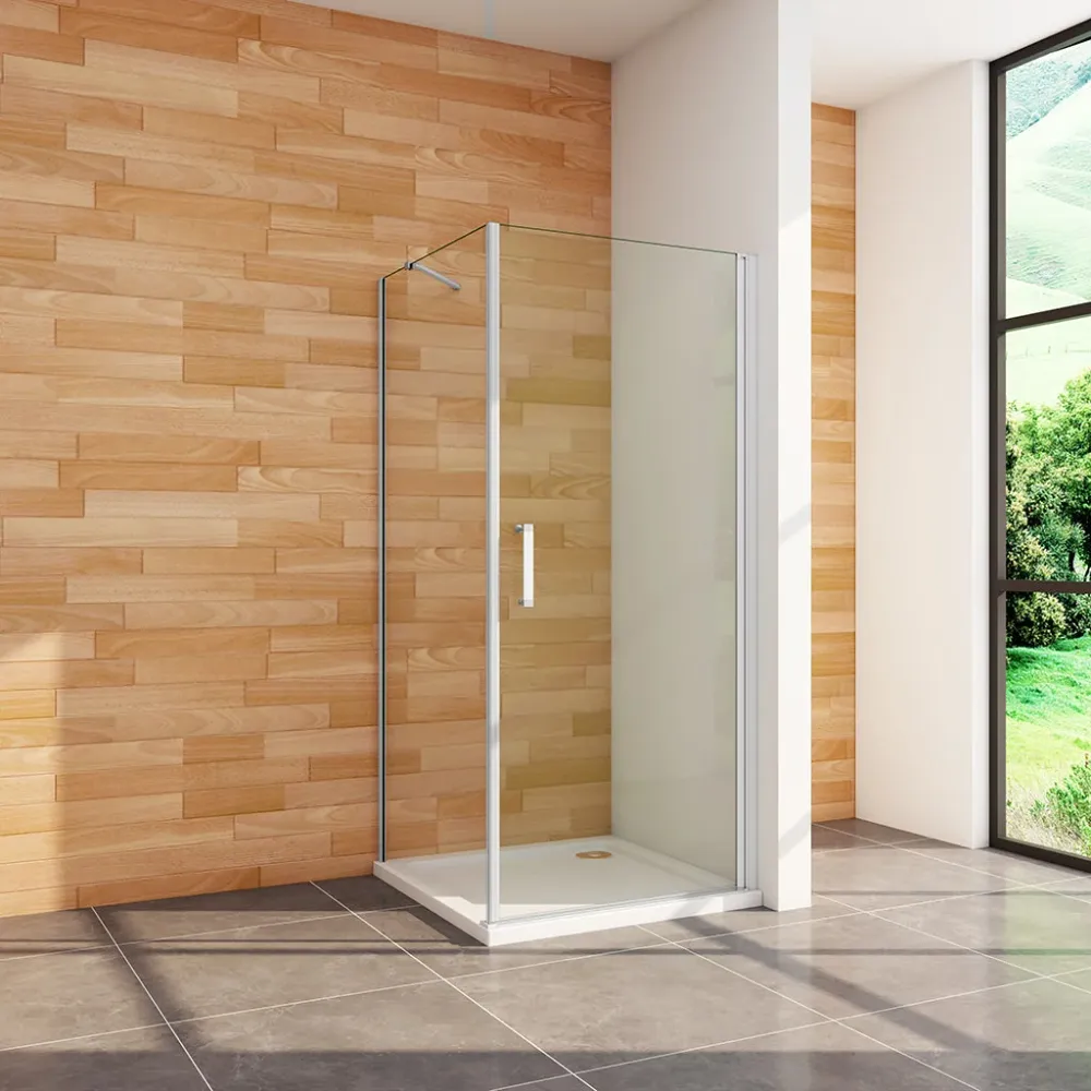 Duschabtrennung 100x76 H. 185 cm Drehtür mit Seitenwand + Duschwanne + ablaufgarnitur Duschkabine Glasdusche