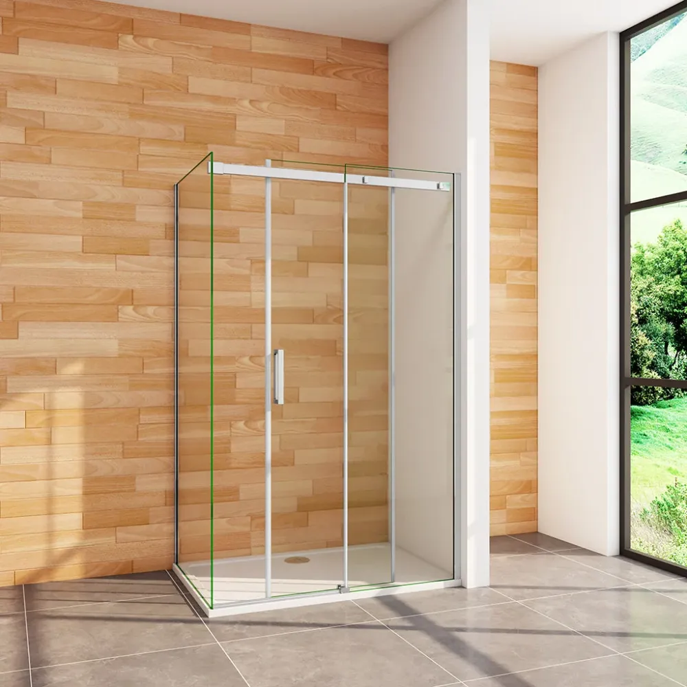 Duschabtrennung 110x90 x H. 195 cm Schiebetür mit Seitenwand + Duschtasse+ablaufgarnitur Duschkabine 8mm NANO Glas