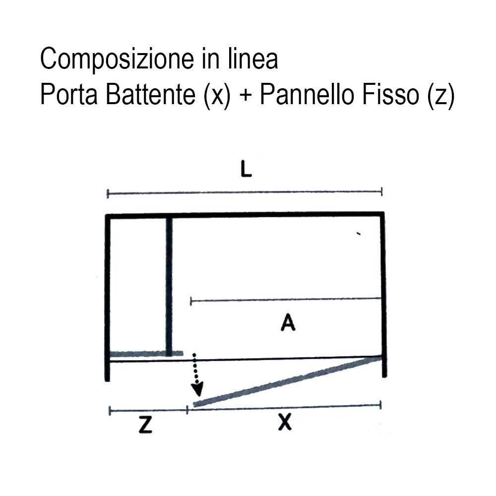 Duschabtrennung Linie 180 cm Ermes mit festem Paneel 90 cm + Drehfalttür 90 cm aus 6 mm gehärtetem Kristallglas