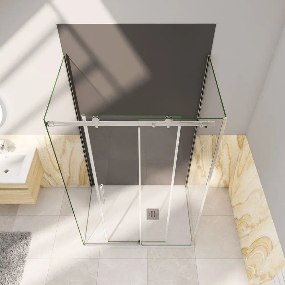 U-Duschkabine 135x90 x H. 195 cm Schiebetür mit Seitenwänden + Duschrückwand Duschabtrennung Glasdusche