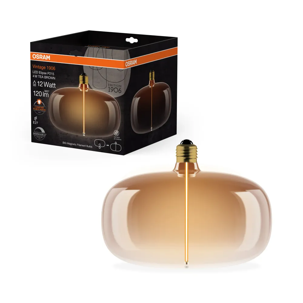 OSRAM Vintage 1906® LED BIG DECORATIVE BULB FILAMENT-MAGNETIC STYLE LED-Lampe, dimmbar, Tea Brown, 4W, E27, ELIPSE , Comfo...