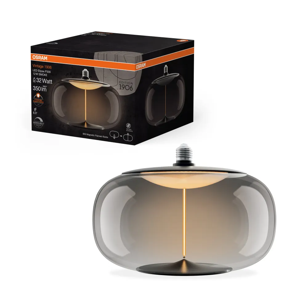 OSRAM Vintage 1906® LED BIG DECORATIVE BULB FILAMENT-MAGNETIC STYLE LED-Lampe Smoke, dimmbar, 12W, E27, ELIPSE , Comfort w...