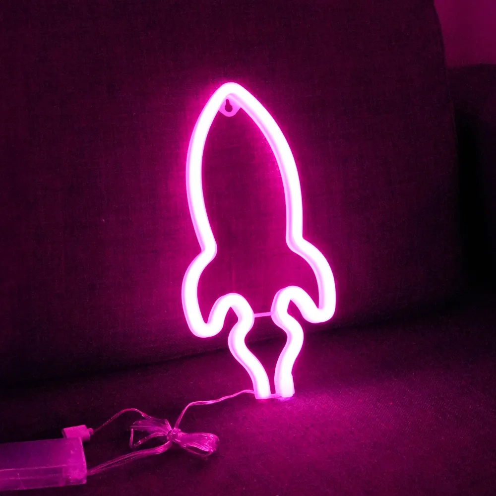 Weltraumrakete Neon-LED-Lampe Pink