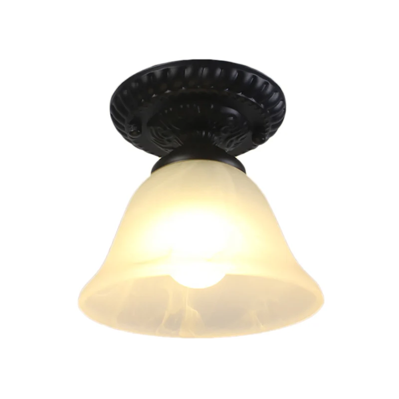 1-flammige Deckenleuchte mit Glockenschirm aus Opal-/Bernsteinglas, Vintage-Wohnzimmer, halbbündig, Schwarz Clearhalo