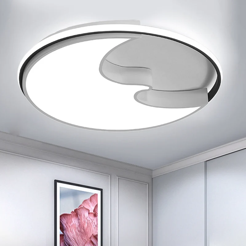 Circle Study Room Flush Deckenleuchte mit Halbmond-Acryl-Deckenleuchte im einfachen Stil Weiß Clearhalo