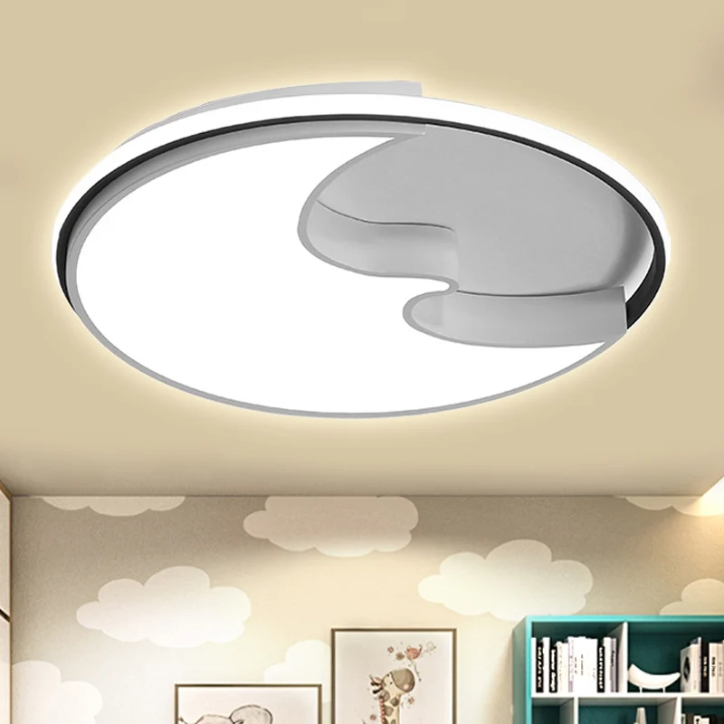Circle Study Room Flush Deckenleuchte mit Halbmond-Acryl-Deckenleuchte im einfachen Stil Weiß Clearhalo