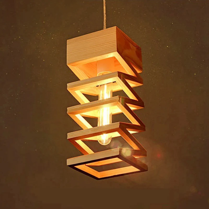 1 Kopfrahmen-Deckenlampe, moderne Holz-Pendelleuchte Beige für Wohnzimmer Clearhalo