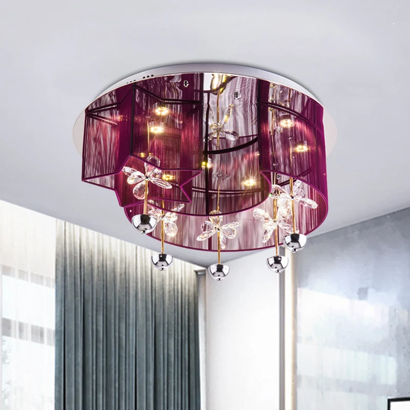 Stoff-Deckenleuchte Rot/Silber, Halbmond und Stern, moderne LED-Einbauleuchte mit Kristalldekor Clearhalo