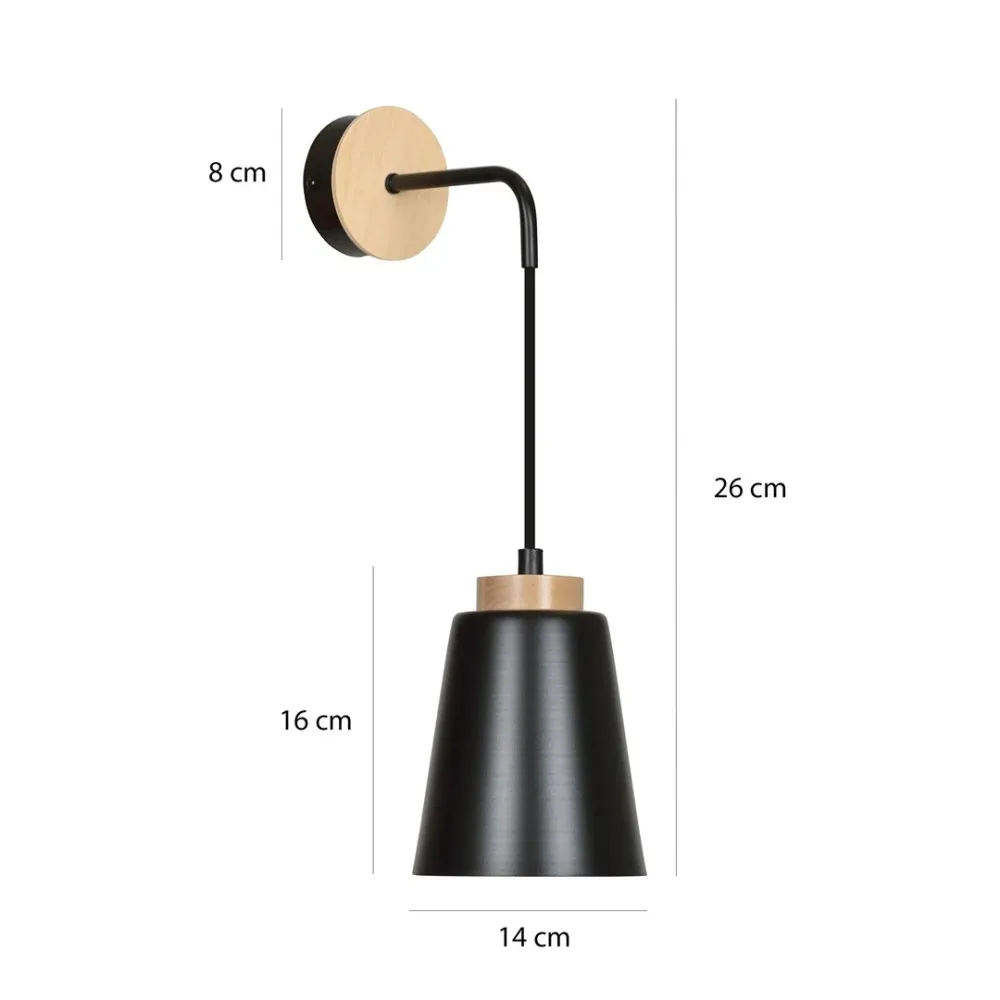 BOLERO Wandleuchte 1L, schwarz, E27 Emibig
