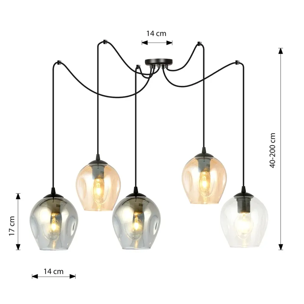 LEVEL Pendelleuchte 5L, D14 schwarz, E27 Emibig