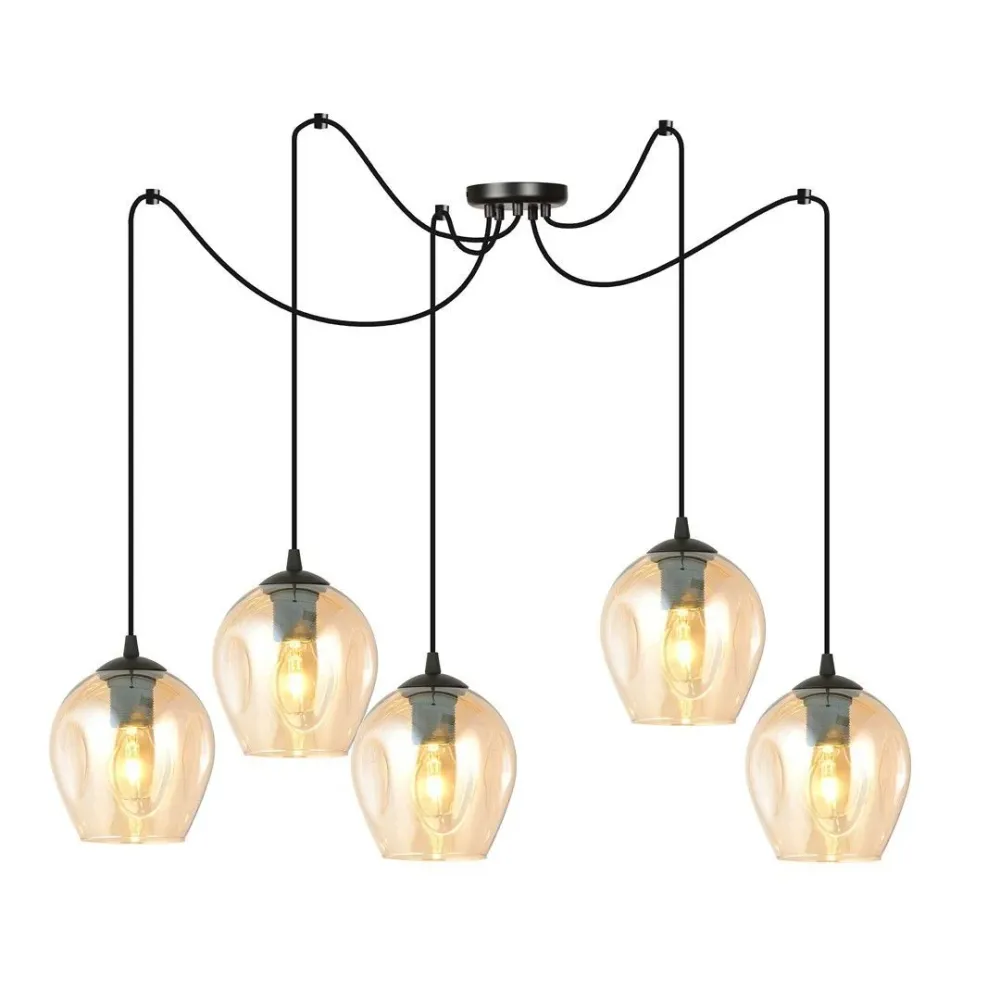 LEVEL Pendelleuchte 5L, D14 schwarz, E27 Emibig