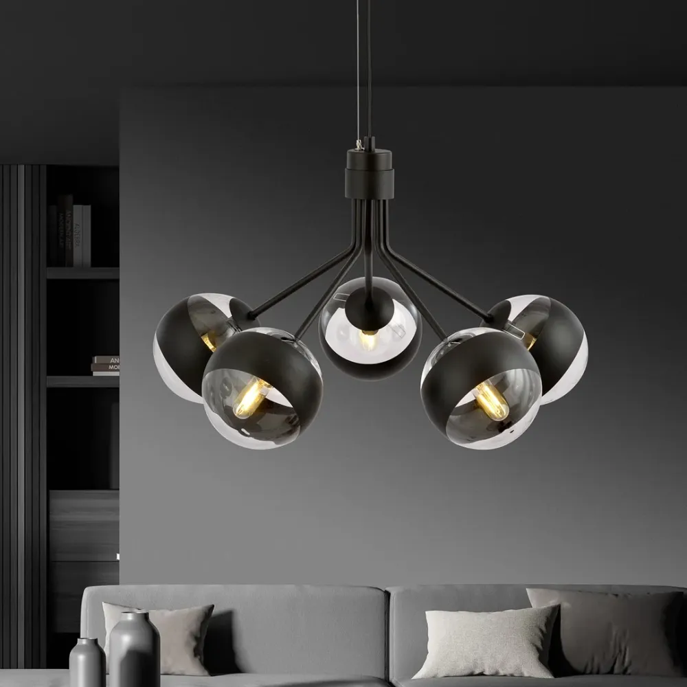 NOVA Pendelleuchte 5L, D14 schwarz, E14 Emibig