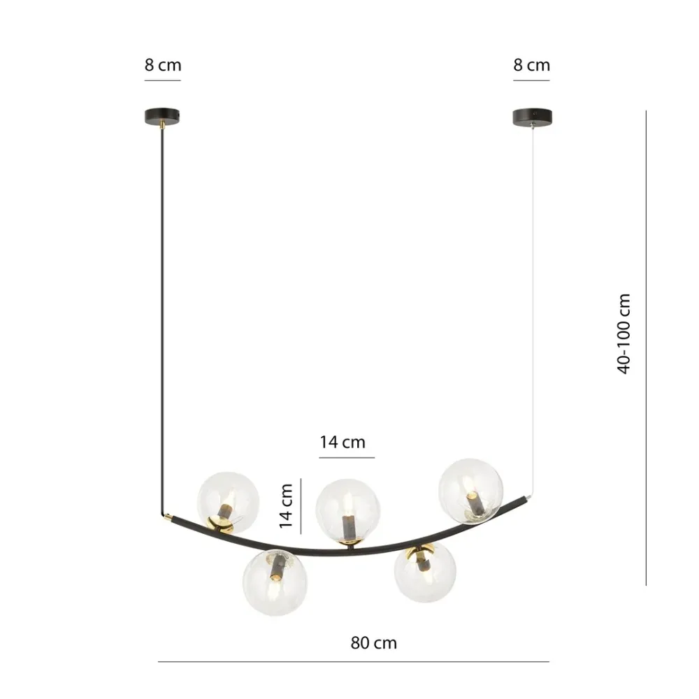 RITZ Pendelleuchte 5L, D14 schwarz, E14 Emibig
