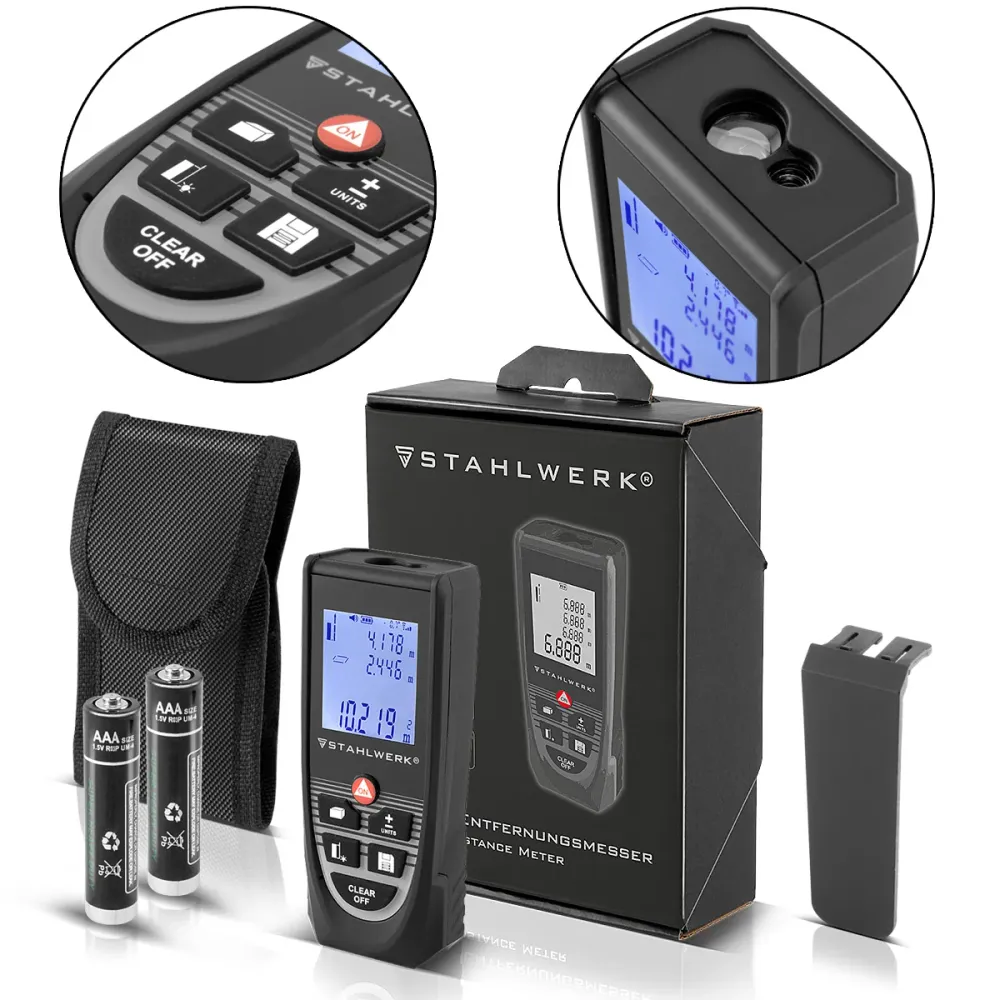 STAHLWERK Laser Entfernungsmesser LE-40 ST bis 40 m Distanzmesser mit beleuchtetem LCD Digital Display, Distanz- und Entfe...