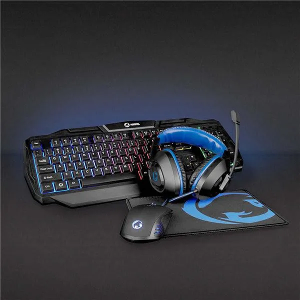 Gaming Combo Kit | 4--1 | Tastatur Headset Maus und Mauspad | Blau / Schwarz | QWERTY | ES-Layout