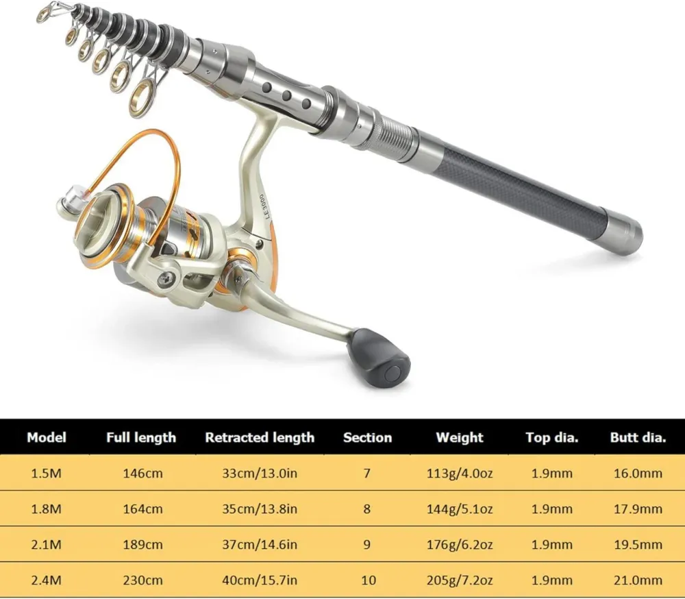 Teleskop Angelrute Spule Combo Kit 100M Angelschnur Köder