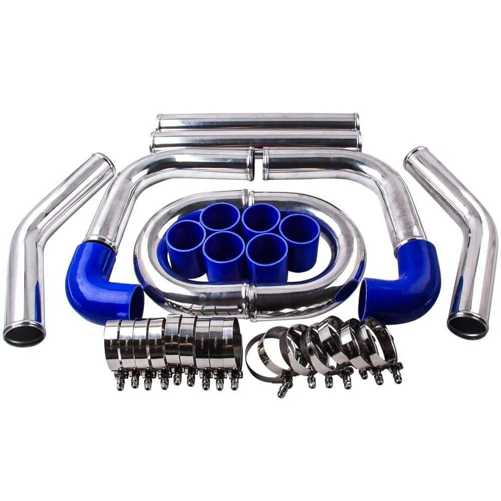 2,5 zoll 64 mm Aluminium Universal Ladeluftkühler Turbo Rohrleitungen und blaue Schlauch Kits
