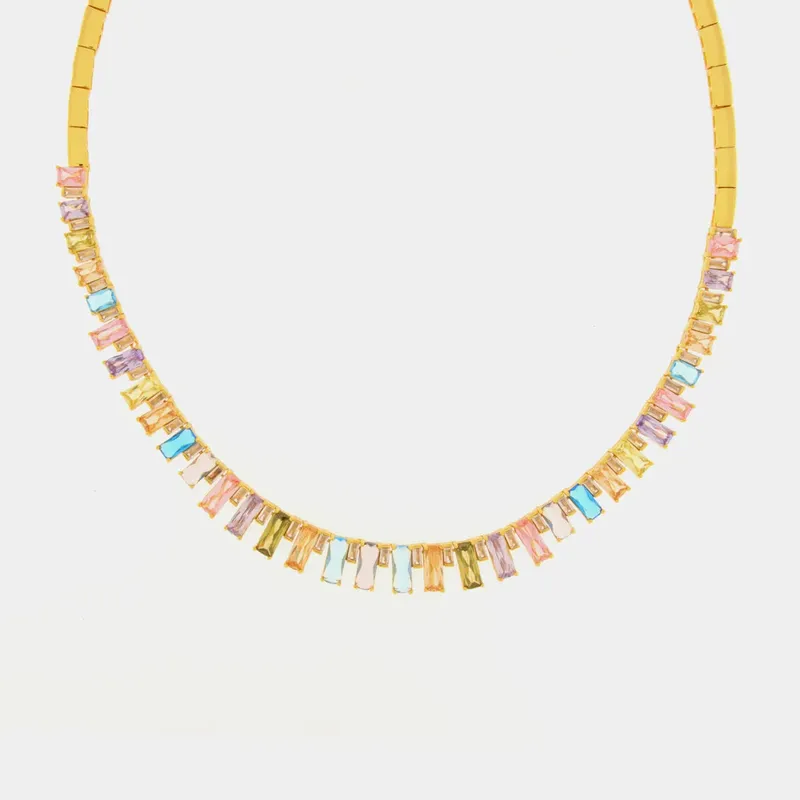 925er Silberhalskette als Choker mit farbigen Zirkonia