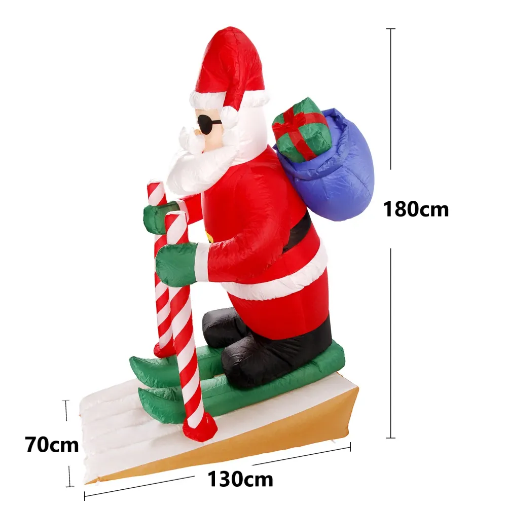 Selbstaufblasender LED-Weihnachtsmann auf Ski