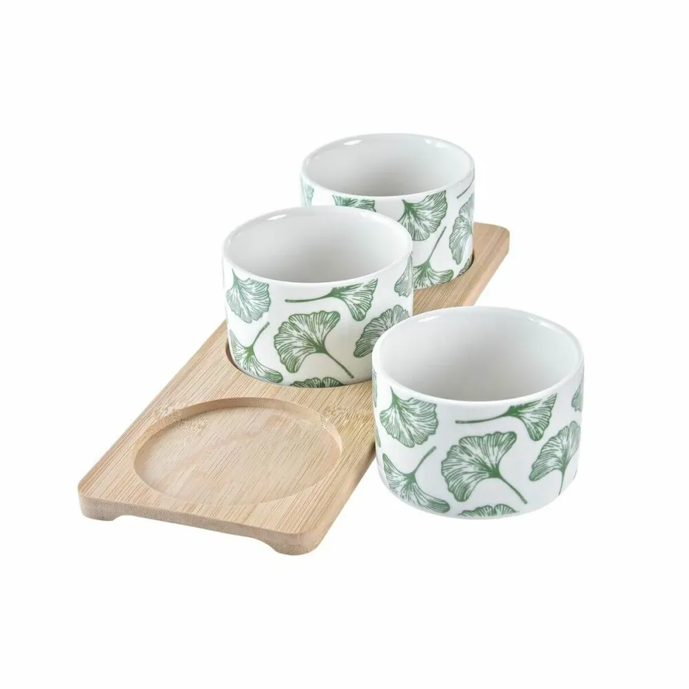 Satz für Appetithäppchen DKD Home Decor Bambus Steingut Bettlaken 3 Stücke 4 Stücke 28 x 9,7 x 1,5 cm