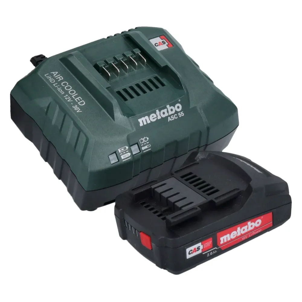 Metabo Basic Set 1x Li-Power Akkupack 18 V 2,0 Ah CAS Li-Ion Akku ( 625596000 ) + ASC 55 Ladegerät AIR COOLED 12 - 36 V (...